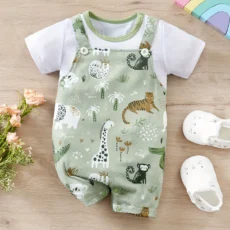 Zoo Animal Print Romper for Newborn Boy